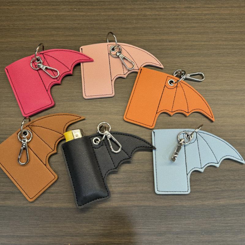 Bat Lip Balm Holder Lighter Case Keychain Pu Leather Wing Design Punk Style Pendant Accessories Lighter Protective Leather Case