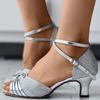 Женские босоножки на массивном каблуке, модные блестящие туфли на среднем каблуке с открытым носком и ремешком на щиколотке, универсальные туфли для бальных танцев