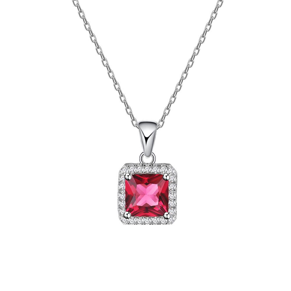 S925 Sterling Silver Imitation Ruby Necklace Simple Clavicle Chain Jewelry