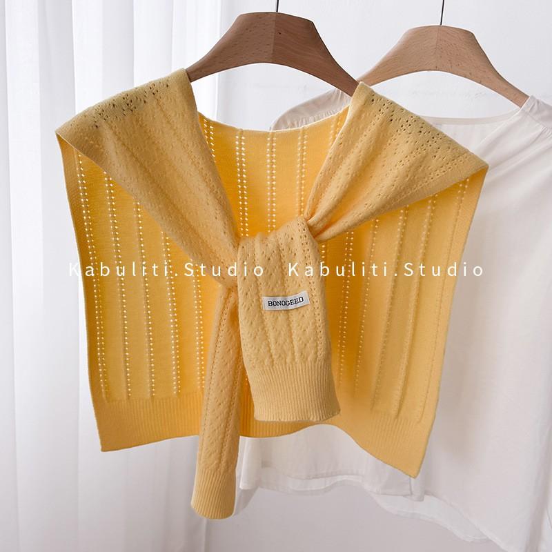 Womens Knitted Shawl Scarf With Tie Detail Lightweight Warm Wrap Winter Korean Style Crochet Trim Accessory