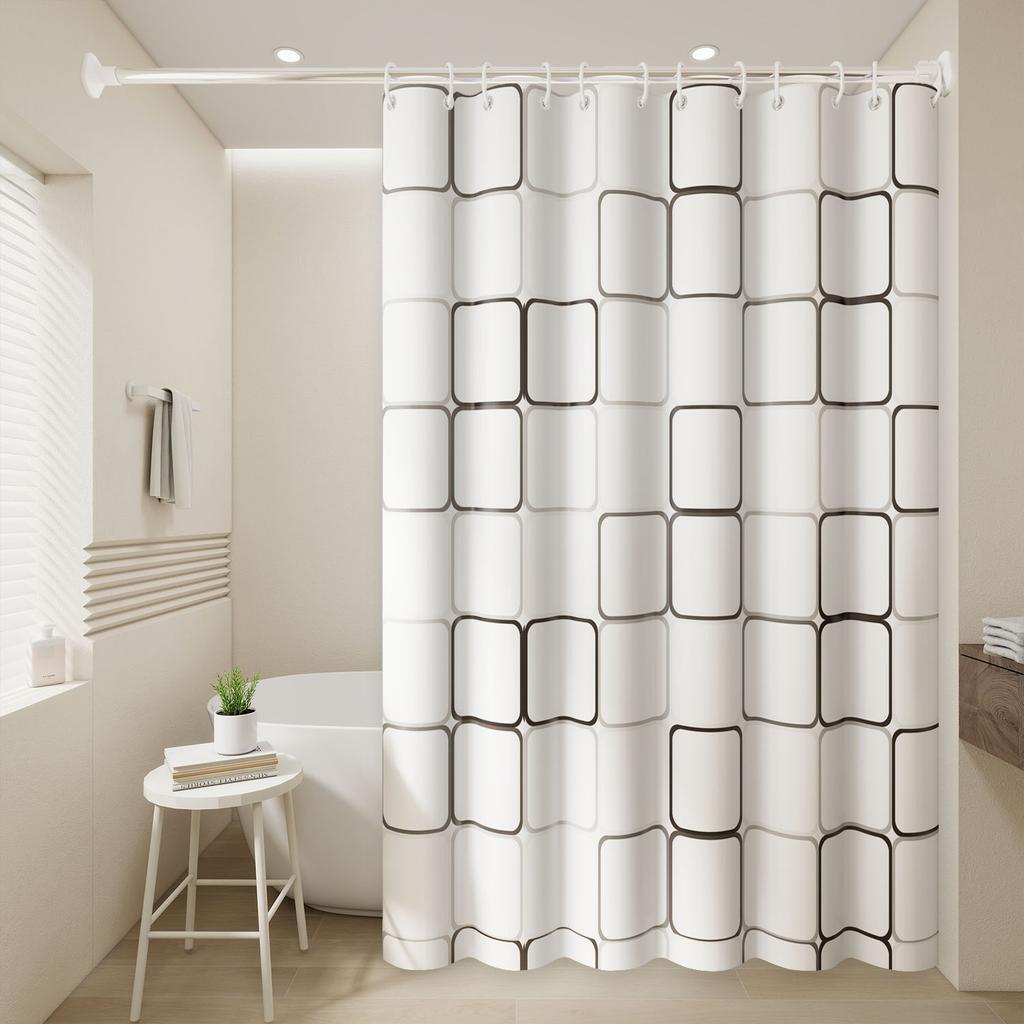 1pc Large Grid Artwork Geometric Shower Curtain Waterproof PEVA Modern Minimalist Bathroom Decor