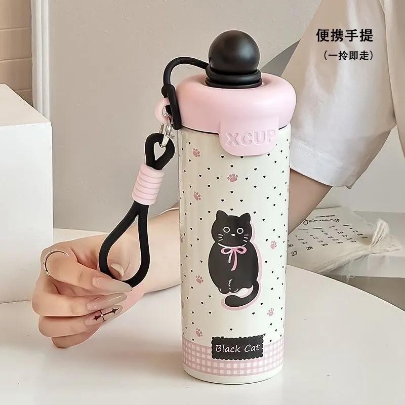 316 Stainless Steel Insulated Tumbler With Straw Lid Carry Rope 650ml Cartoon Design Kids Women Students Outdoor Travel