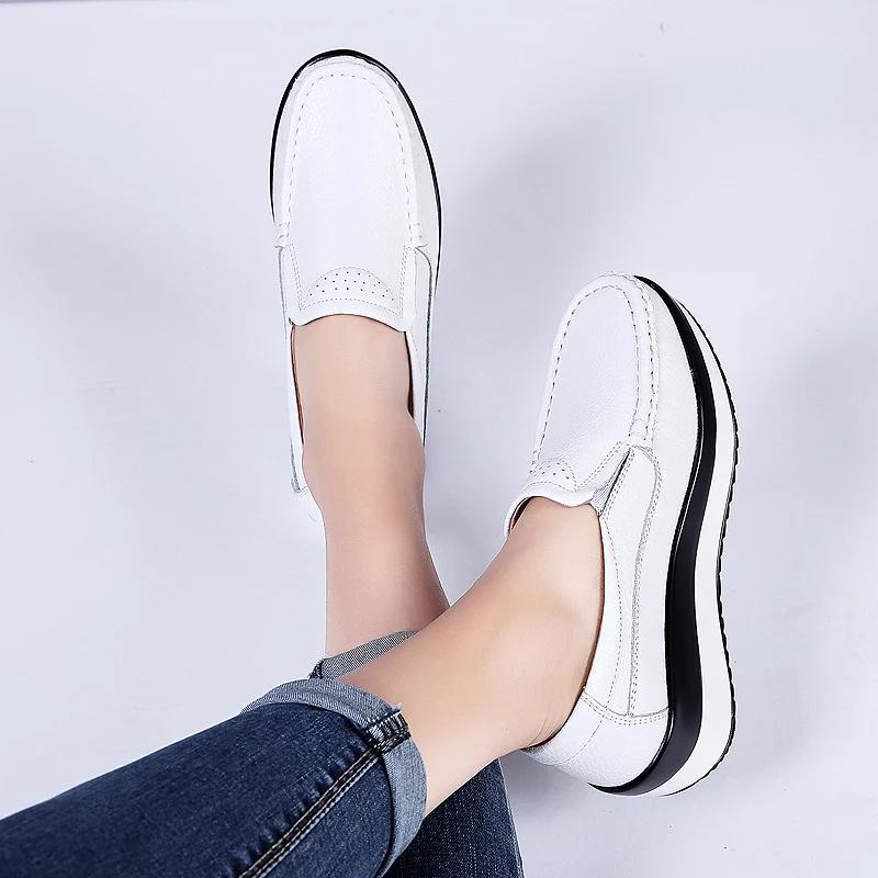 Fashion Women Flats Platform Shoes Women Elegant Genuine Leather Shoes Woman Autumn Slip On Casual Flat Shoes Women Zapatos De Mujer