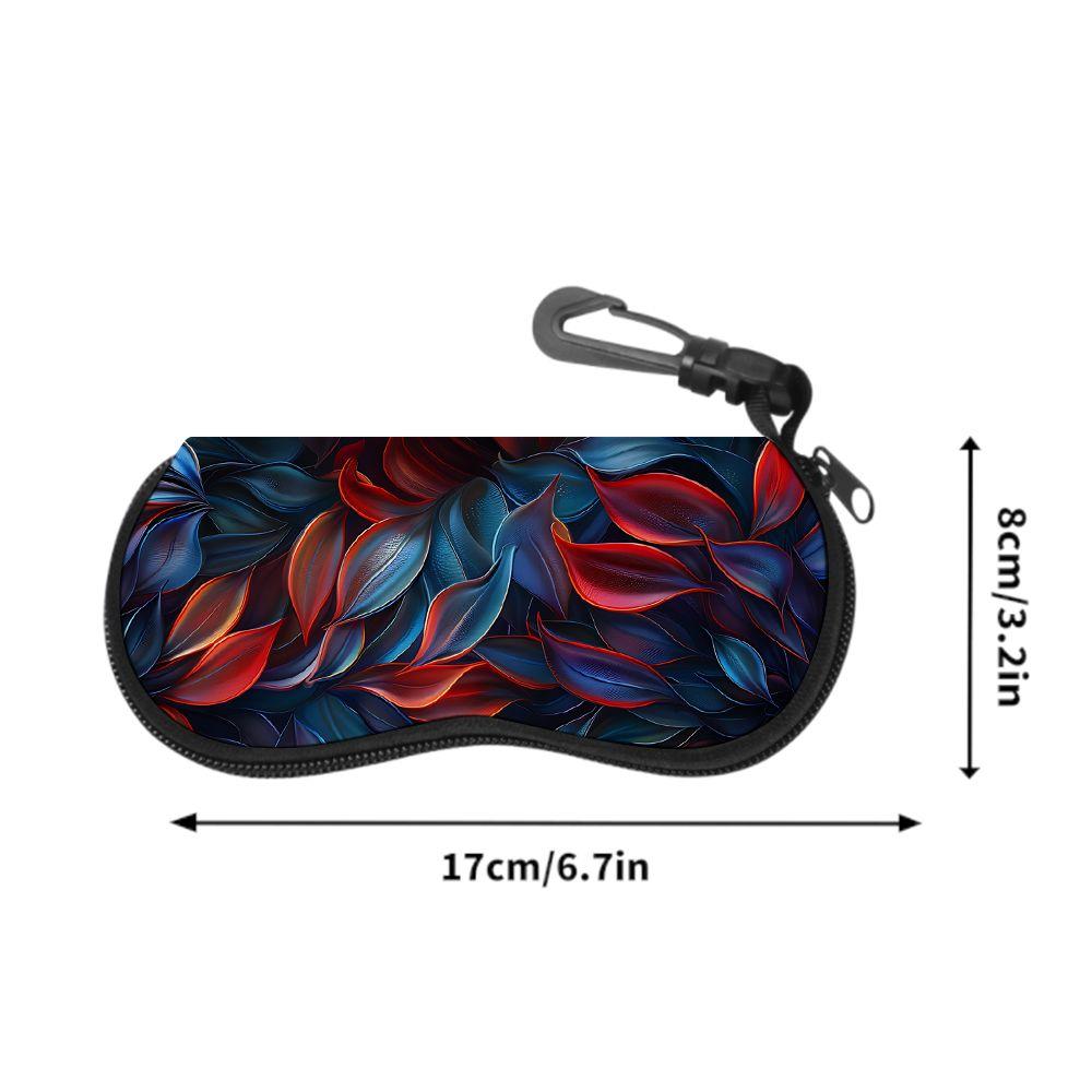 Floral Pattern Protective Sunglasses Case, Vintage Red And Blue Leaf Print Eyewear Pouch, Portable Zipper Glasses Organizer For Travel Daily Use