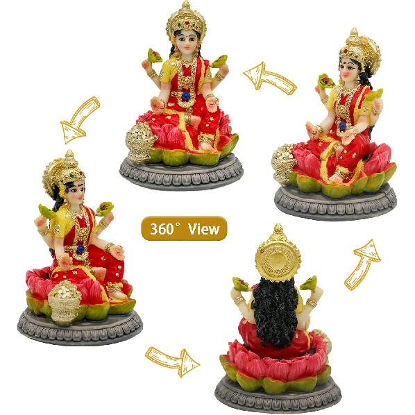 Маленькая статуэтка индуистской богини Лакшми - 3,9"В Индийский Идо Лакшми Фигурка для декора приборной панели автомобиля Дом Офис Мандир Храм Алтарь Святыня Предмет для Пуджи