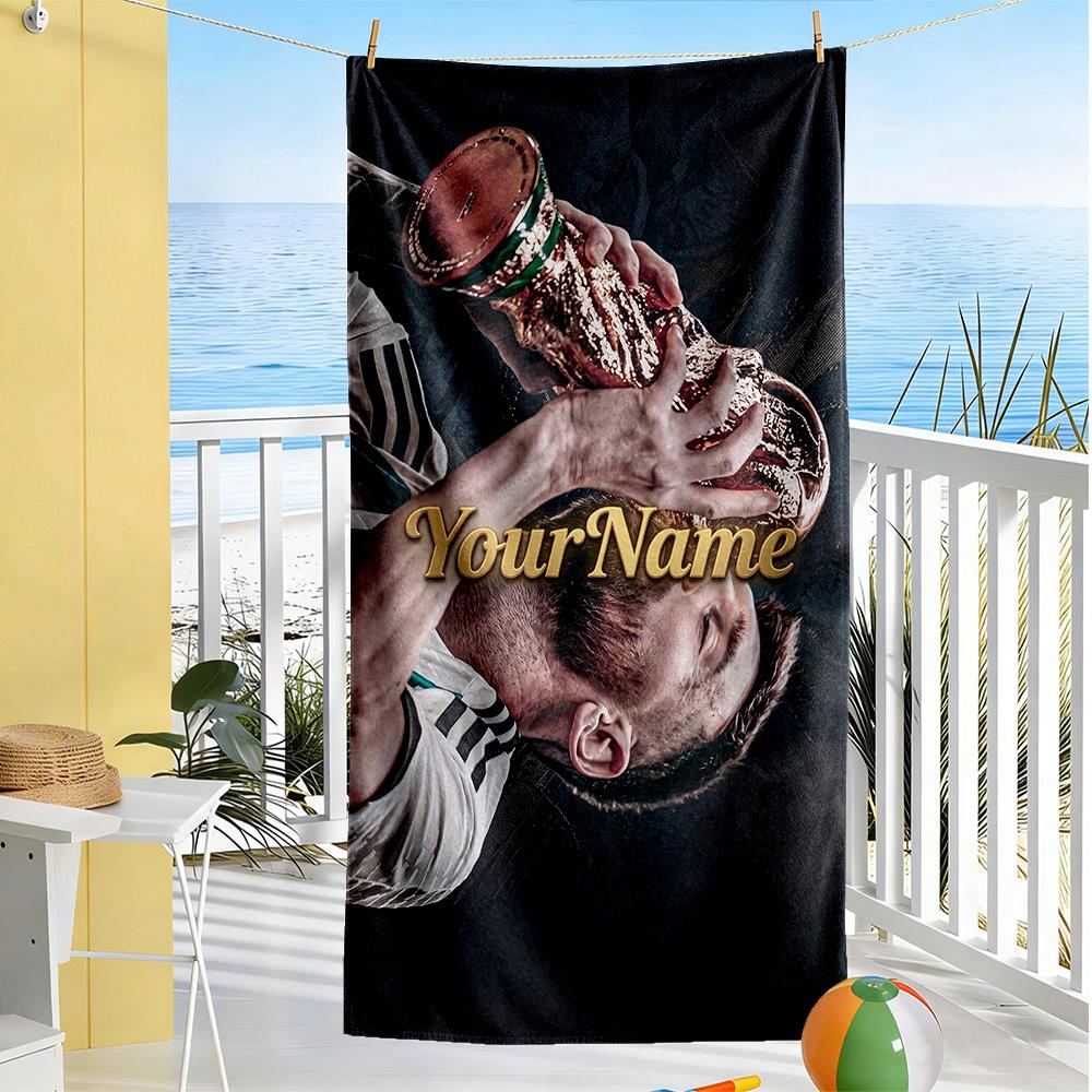 Messi Customizable Name Beach Towel Soft Durable Quick-Dry For Beach Bathroom Outdoor Swimming Pool Camping Picnic Yoga Diving Vacation Accessories