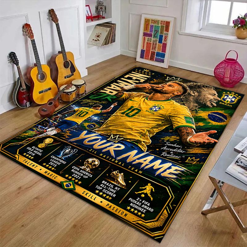 Brazilian football player Design Area Rug Personalized Name- Non-Slip, Soft & Cozy Floor Mat for Living Room, Office - Indoor/Outdoor Carpet
