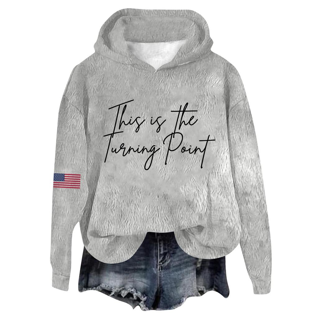 Women's Hooded Long Sleeve Printed Flannel Top Hooded Sweatshirt