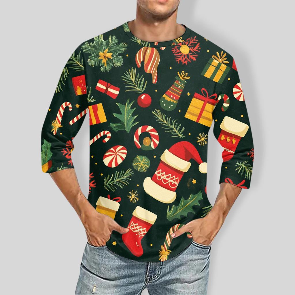 Men'S Round Neck Three-Quarters Sleeve Top Casual Fashion T-Shirt