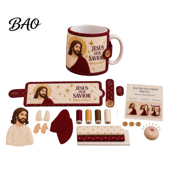 Creative Sewing Hobby Kits Christmas Faith Mug Cozy Kit, DIY Quilted Religious Wrap Craft Handcrafted Drink Sleeve Christian Making Kit for