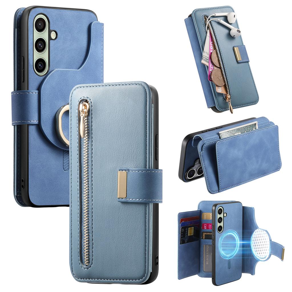 For Samsung Galaxy A16 4G/Galaxy A16 5G Magnetic Leather Case with Detachable RFID Blocking Zipper Wallet Cover