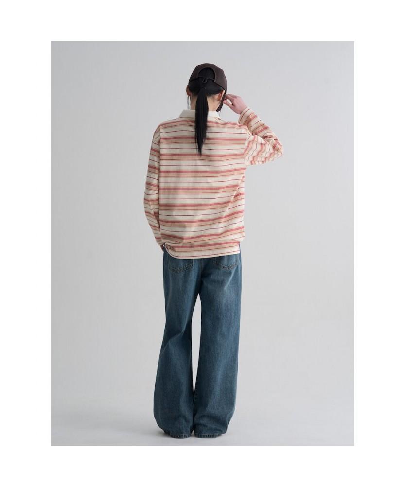 8SECONDS Striped Collar Rugby T-Shirt Red