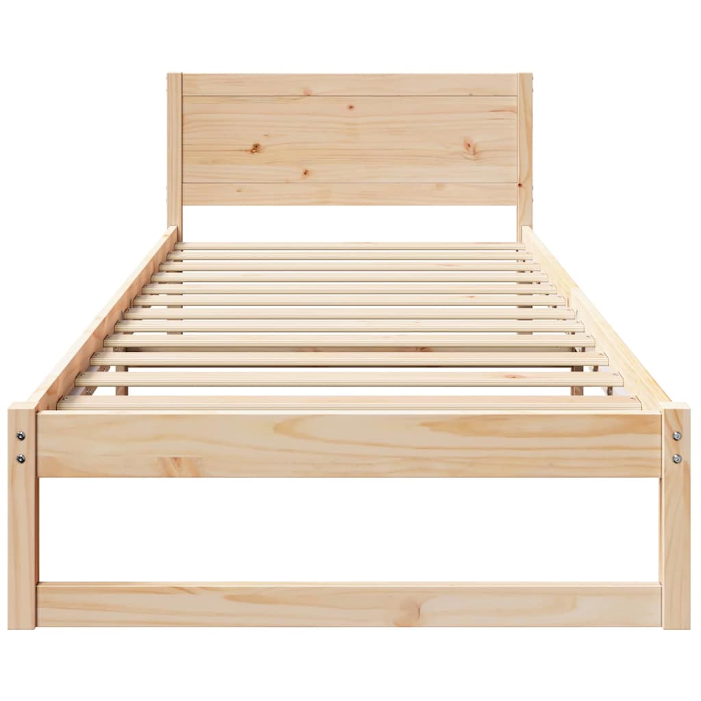 Natural Wooden Bed Frame with Headboard 90 x 200 cm Solid Pine Wood