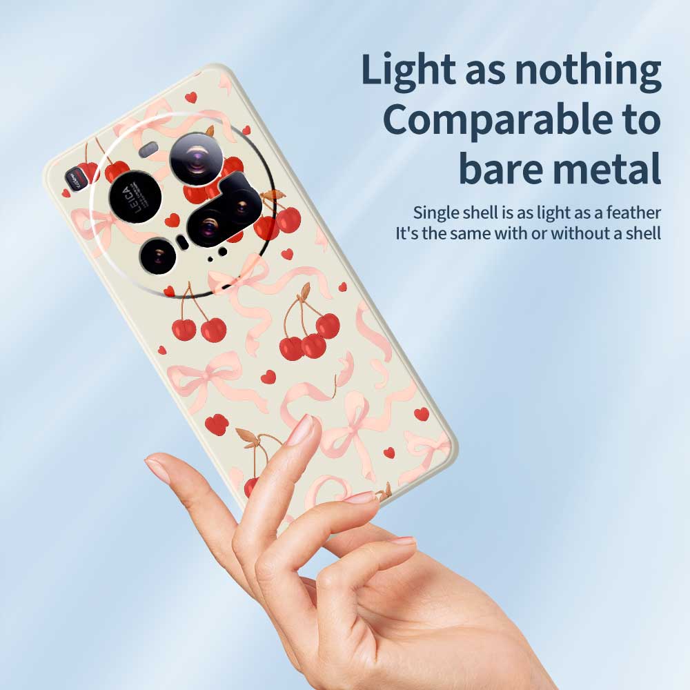 For Xiaomi 15 Ultra Case Big Bow Cherry Pattern Printing Straight Edge TPU Phone Back Cover