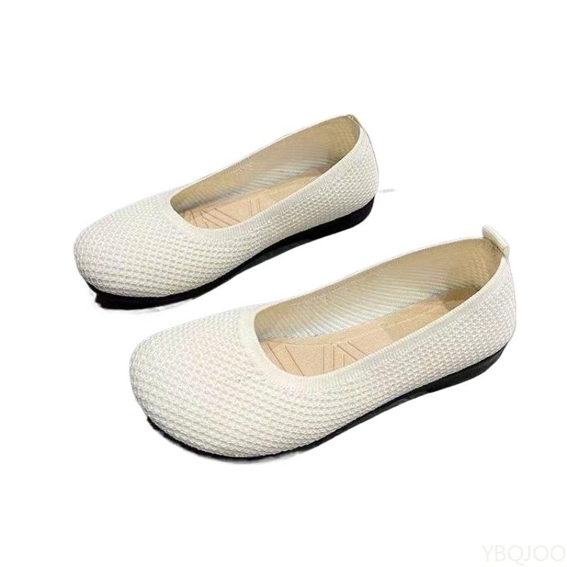 Новые вязаные туфли с круглым носком, простые однотонные, дышащие, с мягкой подошвой, для улицы, женские, подходящие для ежедневных поездок на работу и отдыха