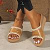 Летние клиновые шлепанцы больших размеров Женские 2025 Новые кружевные сандалии на платформе с открытым носком