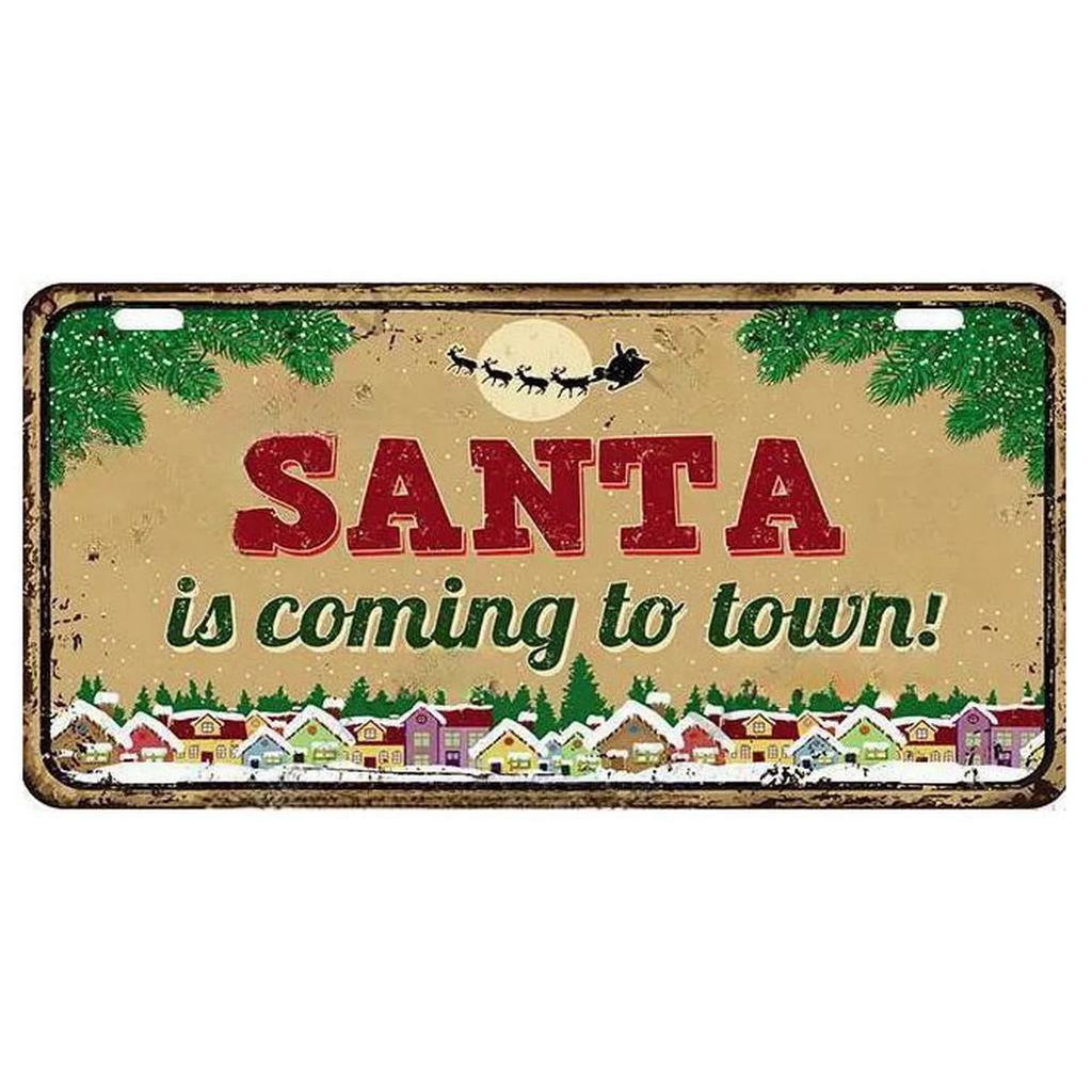 Christmas License Plate Metal Tin Signs for Wall Art Decoration Vintage Tags Metal Automotive Signs For Cafe Bar Club Garage Pub