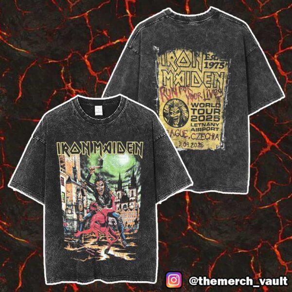 Футболка Iron Maiden Run for Your Lives World Tour Событие Постиранная Оверсайз Y2k Короткий Рукав Мужская Женская Унисекс Футболка Уличная Одежда