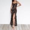 2025 Spring New Fashion Leopard Print Suspender Split Fork Pleated Waist Slim Dress
