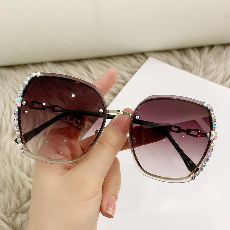 Protective Glasses Rhinestone Decor Rimless Fashion Sunglasses Women Men Casual Gradient Glasses For Summer Beach Party Uv400