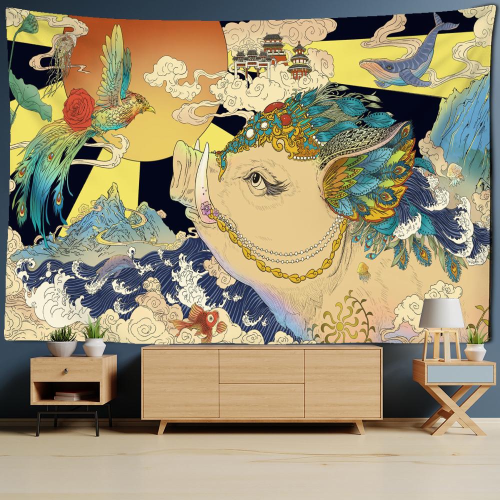 Японский гобелен с иллюстрацией, настенный Гобелен Канагава, волнистая печать, богемный хиппи, домашний декор для спальни