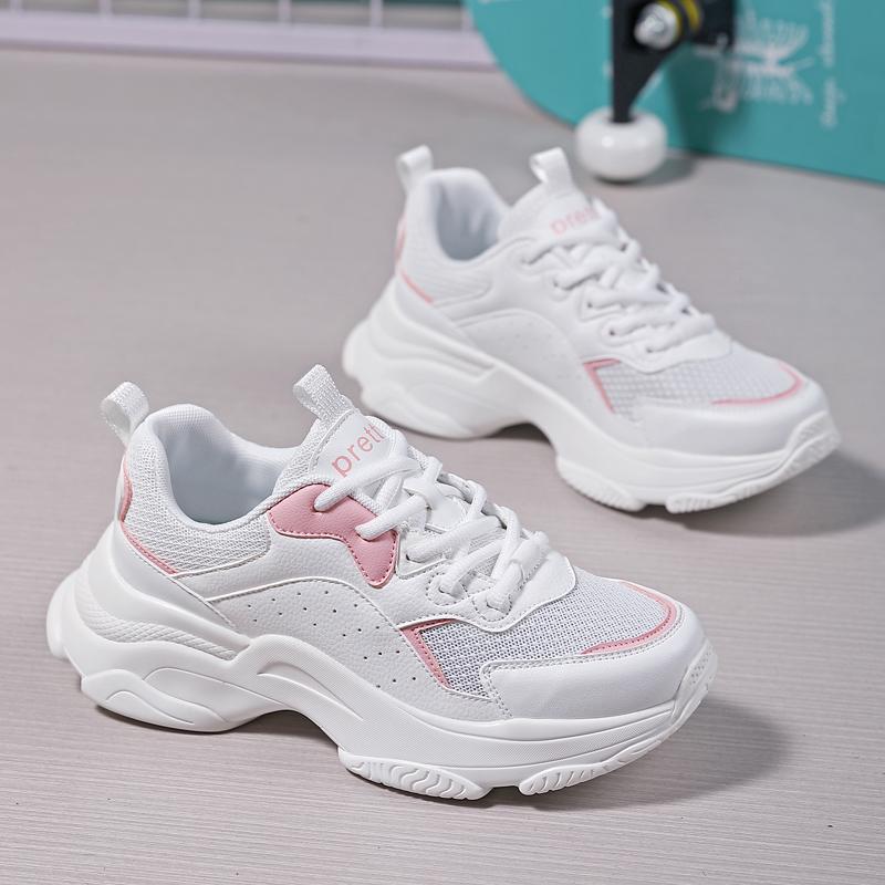 Женские кроссовки на платформе с дышащей сеткой, нескользящие повседневные удобные кроссовки на шнуровке, женские массивные кроссовки