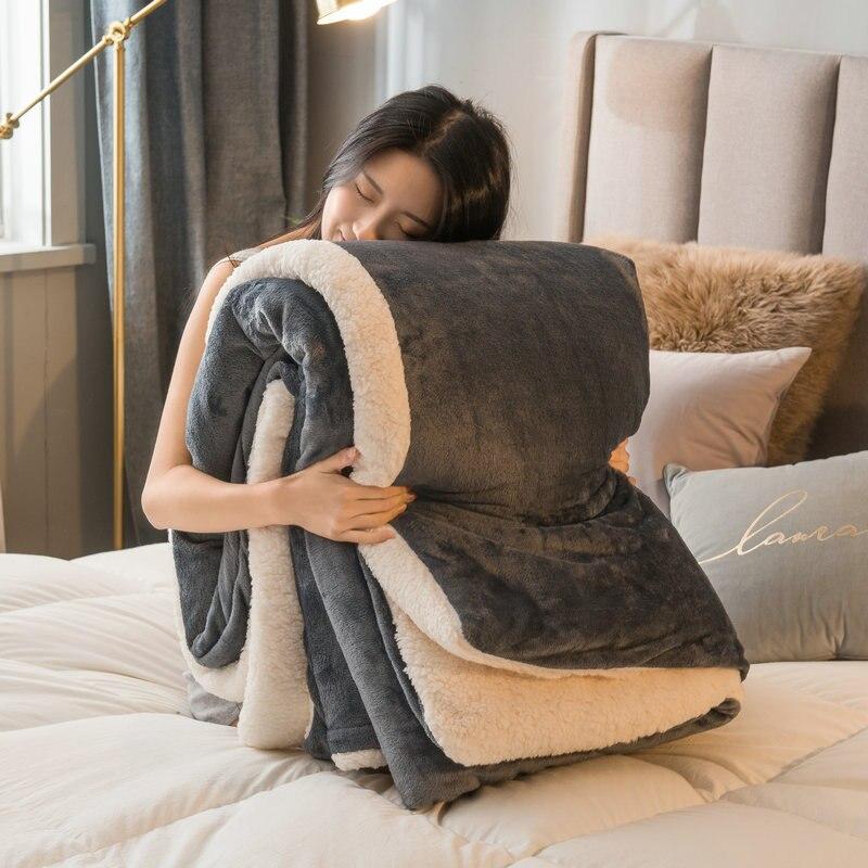 Winter Wool Blanket Adult Thick Warm Winter Double Sided Solid Color Travel Office Blanket Sofa