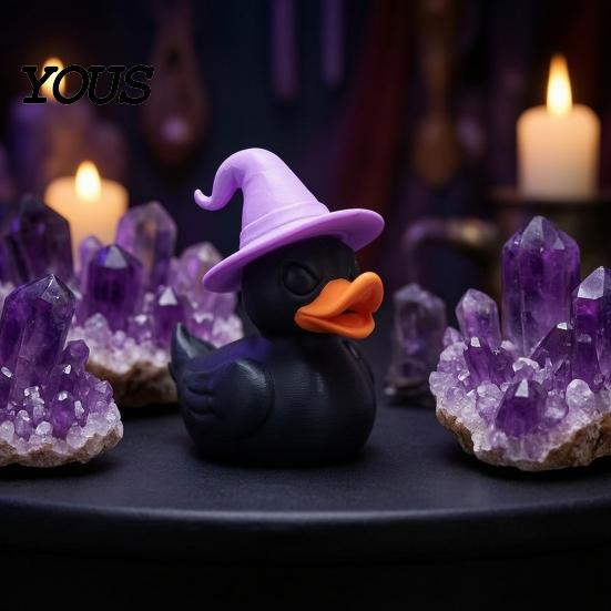 Декоративные статуэтки уток, Хэллоуинская ведьма, черная фигурка, 3D-печатная шляпа, забавные настольные украшения, жуткое настольное украшение для офиса