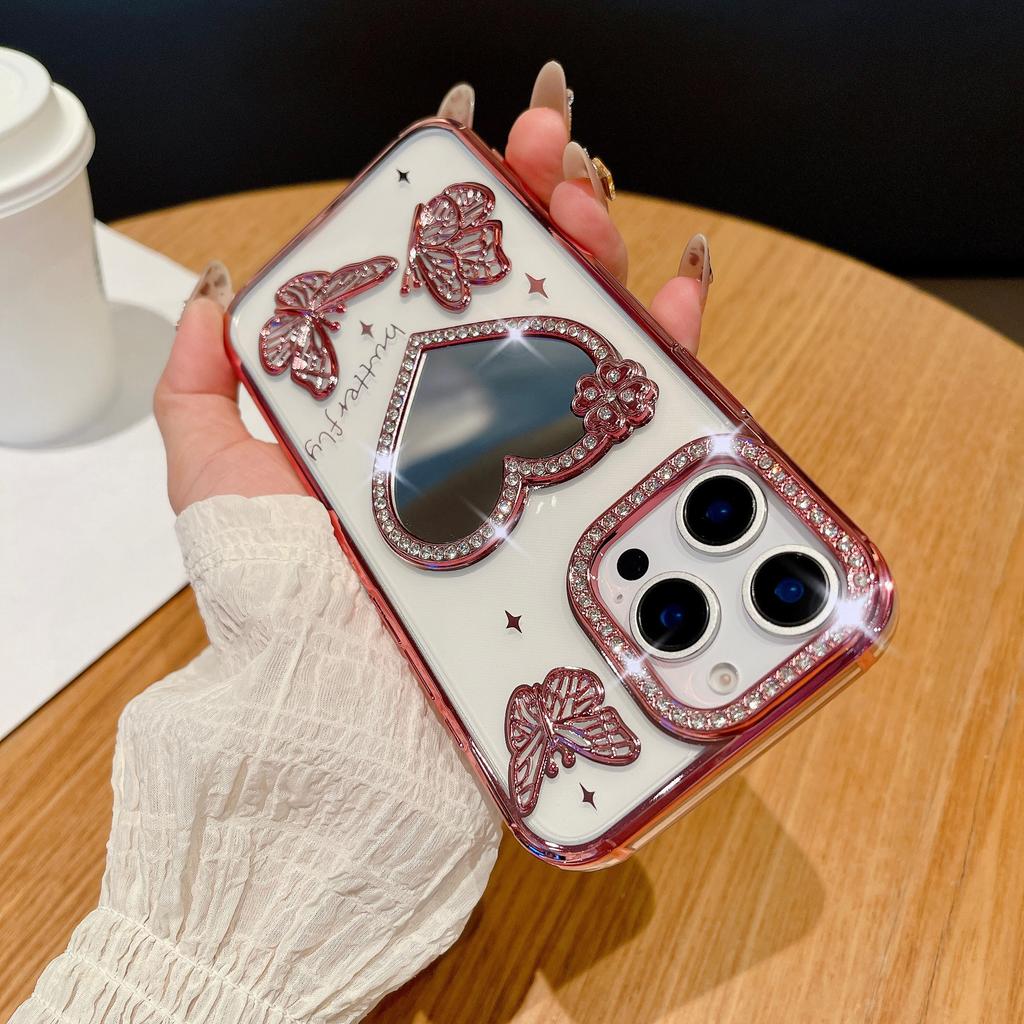 Sparkling Diamond Love Mirror for IPhone 16 Promax Phone Case for Apple 15 Water Ripple Gradient Soft Case