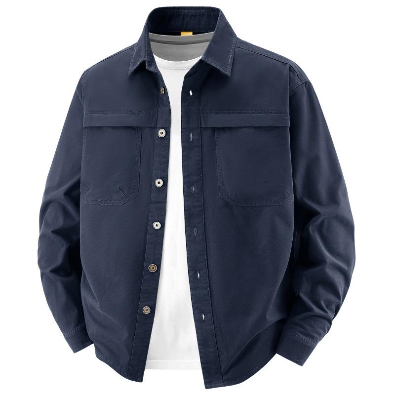 Spring Autumn Casual Retro Long Sleeve Shirt Men's Workwear Washed Cotton Shirt Male Jacket Coat