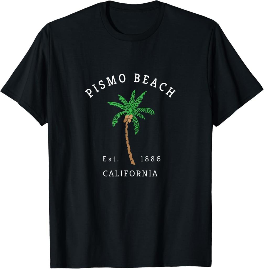 Pismo Beach California Retro Colorful Palm Tree Novelty Art T-Shirt
