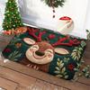 Artificial Fur Floor Mat Cartoon Deer Dog Pattern Christmas Themed Non-slip Rug Living Room Bedroom Kitchen Decor