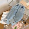 2025 Девичьи Весенне-Осенние Повседневные Джинсы с Вареным Эффектом - Стильные Брюки в Корейском Стиле для Малышей