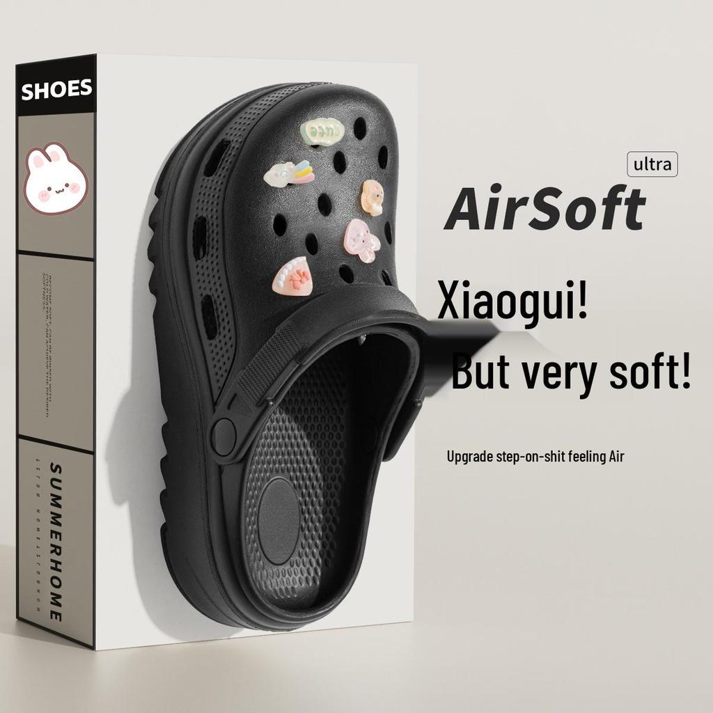 Женские черные нескользящие пляжные клоги на толстой подошве 2025 года для комфортной летней носки