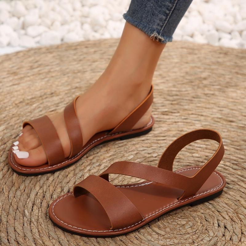 Большие размеры плоские сандалии женские летние новые однотонные круглые стремена для ног повседневная пляжная женская обувь