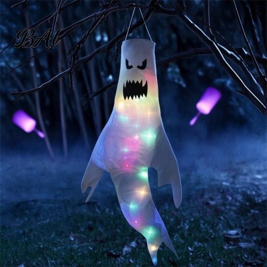 Festival Party Supplies 47 Inch Halloween Hanging Ghost Windsock with LED Lights, Luminous Flying Ghosts Knitted Fabric Flag Wind Socks for