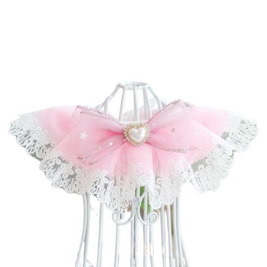 Cat Lace Collar Faux Pearl Decoration Soft Comfortable Pet Cat Dog Bowknot Saliva Towel Daily Collocation