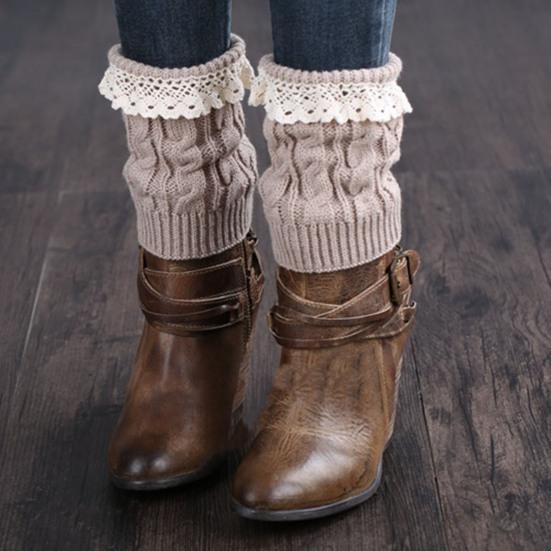 1 пара чехлов на икры для сапог, кружевная отделка, толстые вязаные теплые носки выше колена, высокоэластичные, нескользящие, безногие носки для икр