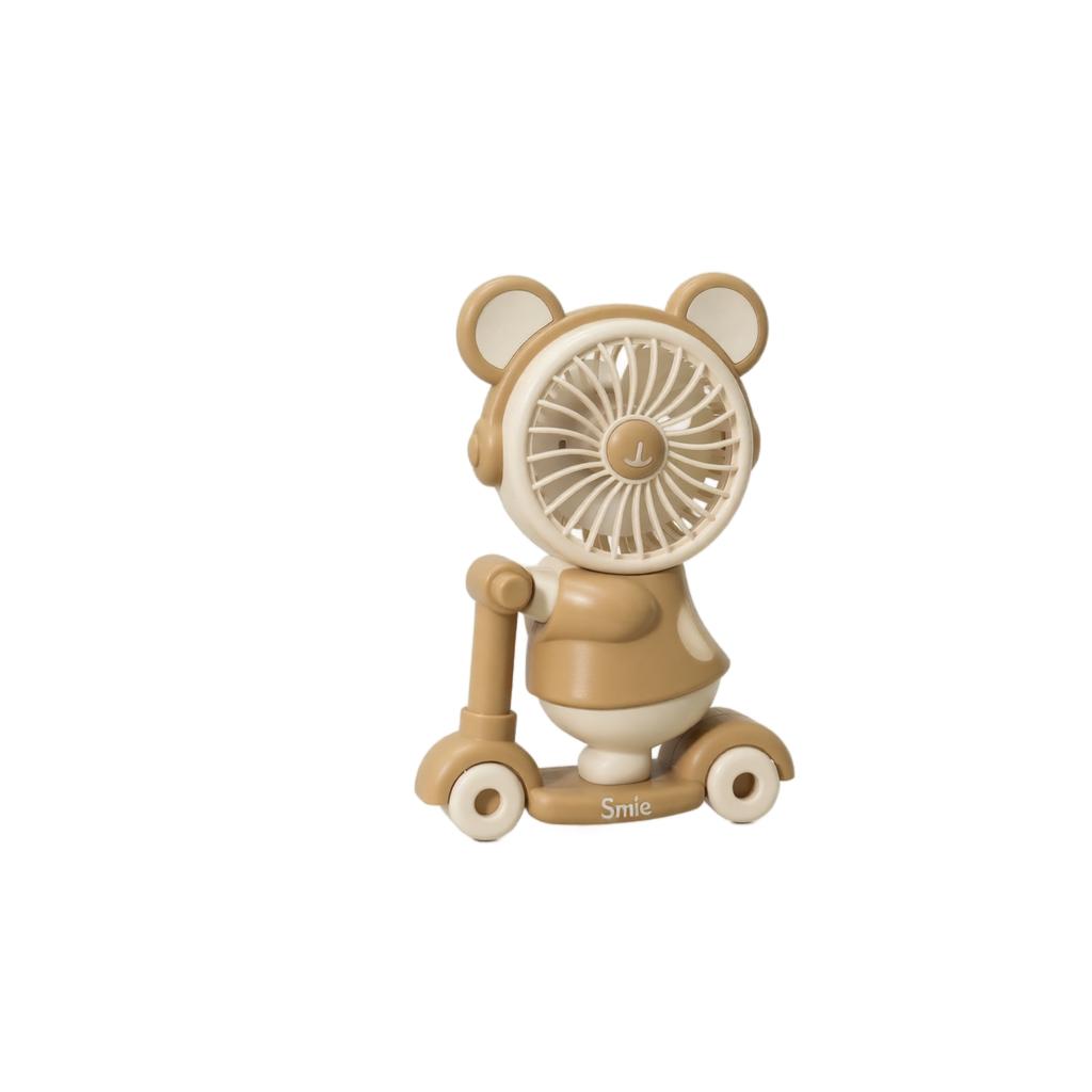 Portable Cartoon Bear Shaped Fan with Rechargeable Battery USB Powered Mini Desk Fan with Adjustable Speed for Home Office Travel
