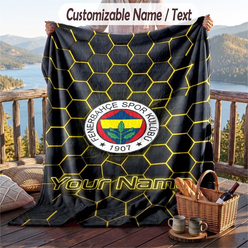 Flannel Blanket Fenerbahçe FC Print Custom Name Text Soft Throw for Sofa Bed