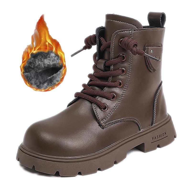 Детская универсальная модная тенденция с плюшевыми теплыми высокими хлопковыми ботинками, повседневными модными ботинками, ботинками средней высоты