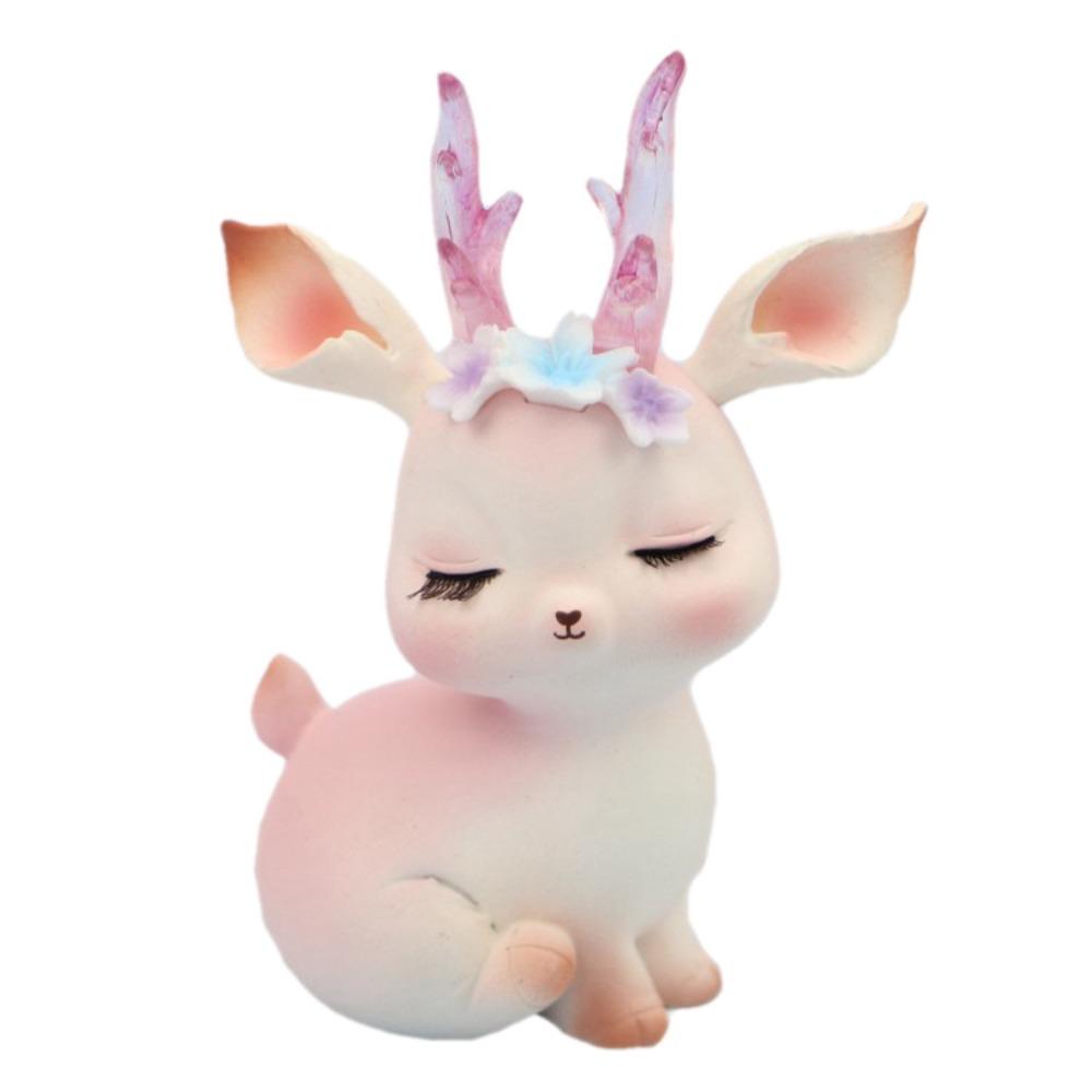 Kawaii Pink Sleeping Deer Figurine Cartoon Deer Birthday Cake Decor Office