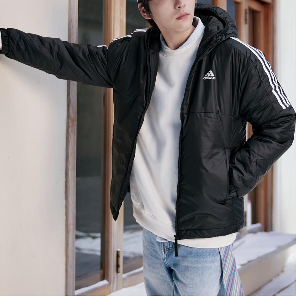 Adidas Essentials Sports Striped Warm Casual Hooded Cotton Jacket Men Jacket KF6755