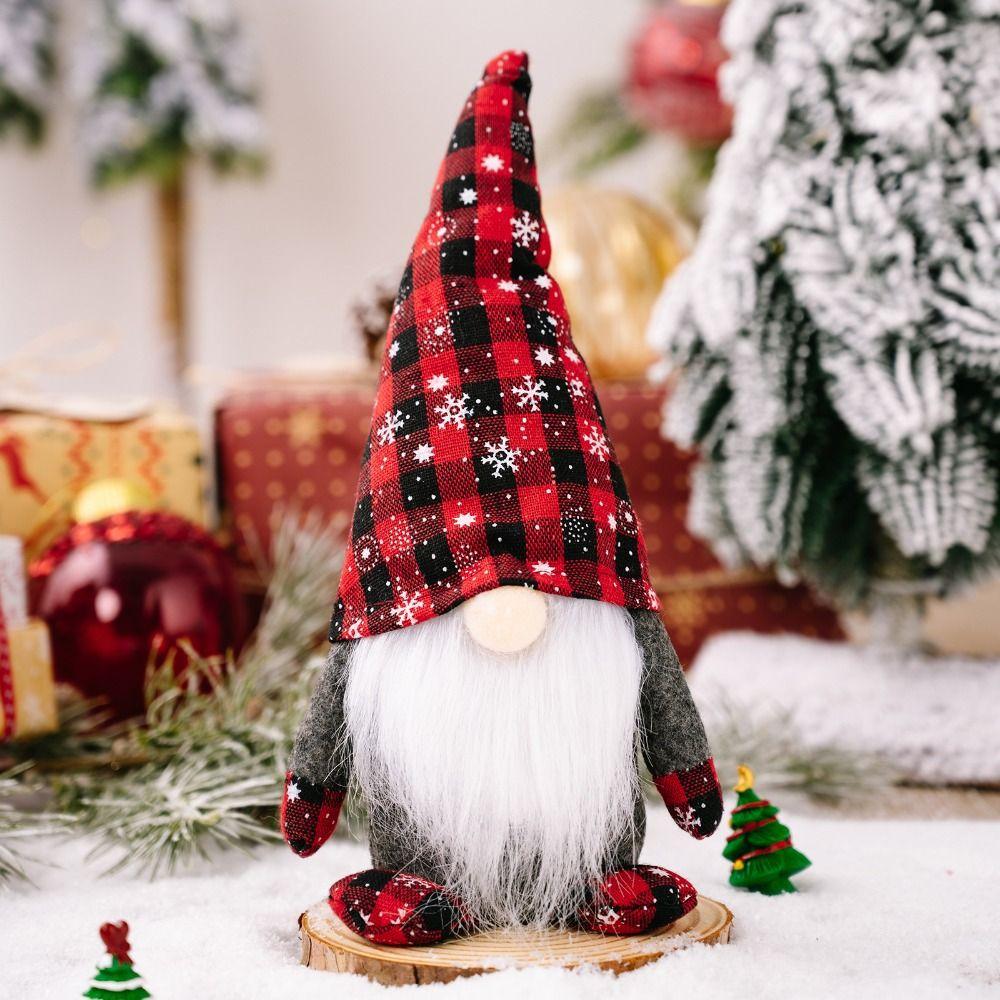 Cute Christmas Checkered Gnome Doll Red Black Christmas Rudolf Doll  New Year Festival Gifts