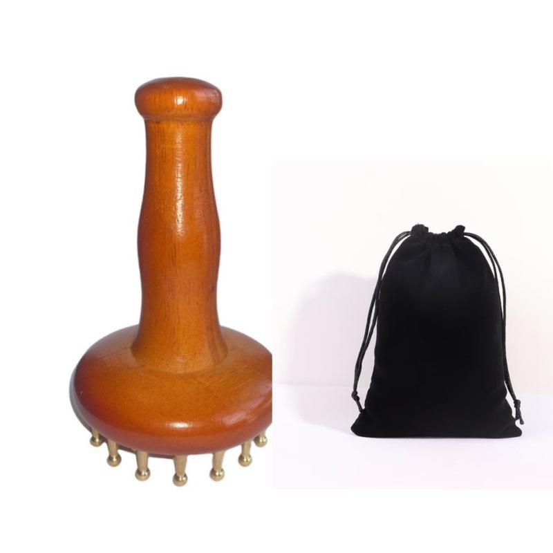 Массажная щетка из грушевого дерева для меридианов: Дренаж меридианов всего тела, сжигание жира, скребок для живота из чистой латуни.