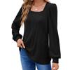 Fashion Autumn Winter Women's Rib Knit Square Neck T Shirt Casual Solid Long Sleeve Top