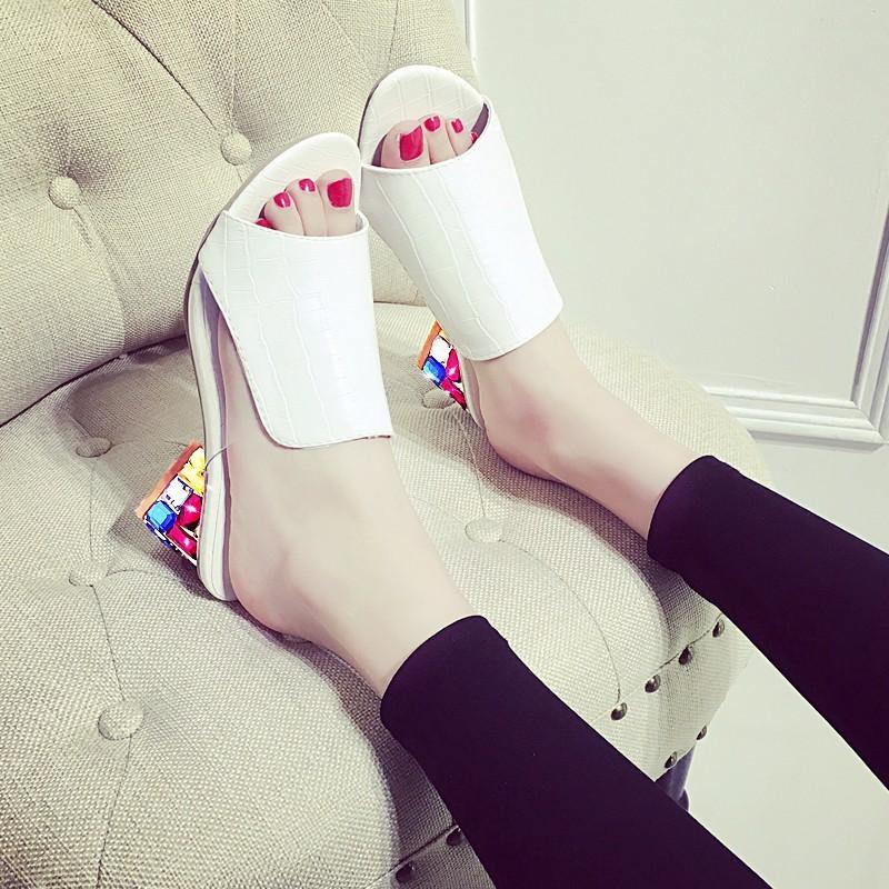 Dwayne Slippers Womens Summer New Strange Style Sandals Rhinestone Candy Colors Matching Elegant High Heels Female 2025