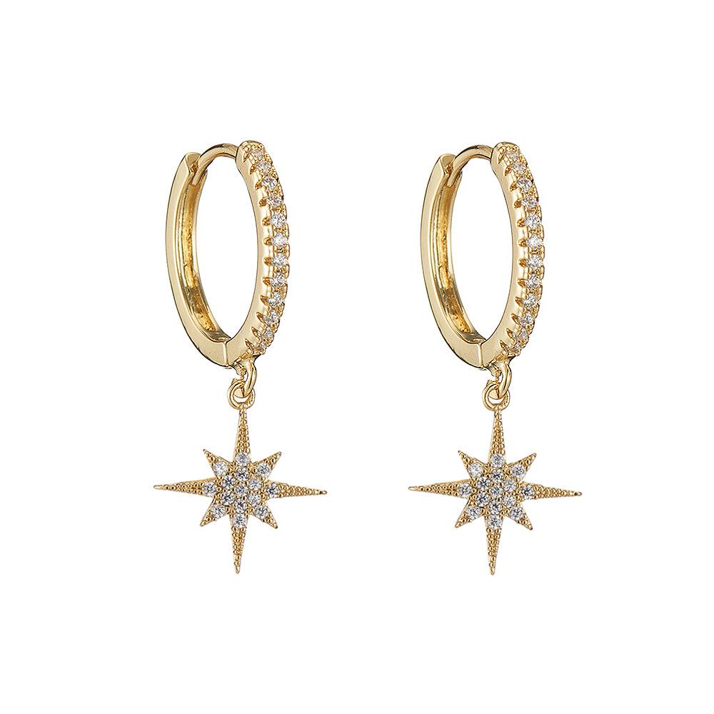 Delicate Silver Cubic Zircon Star & Moon Drop Pendant Hoop Earrings for Women Trendy Wedding Earring Jewelry Gifts