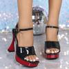 Fashion 12cm High Heel Transparent Crystal Sandals Women Nightclub Waterproof Platform Shoes with Sole and Rhinestone Decoration