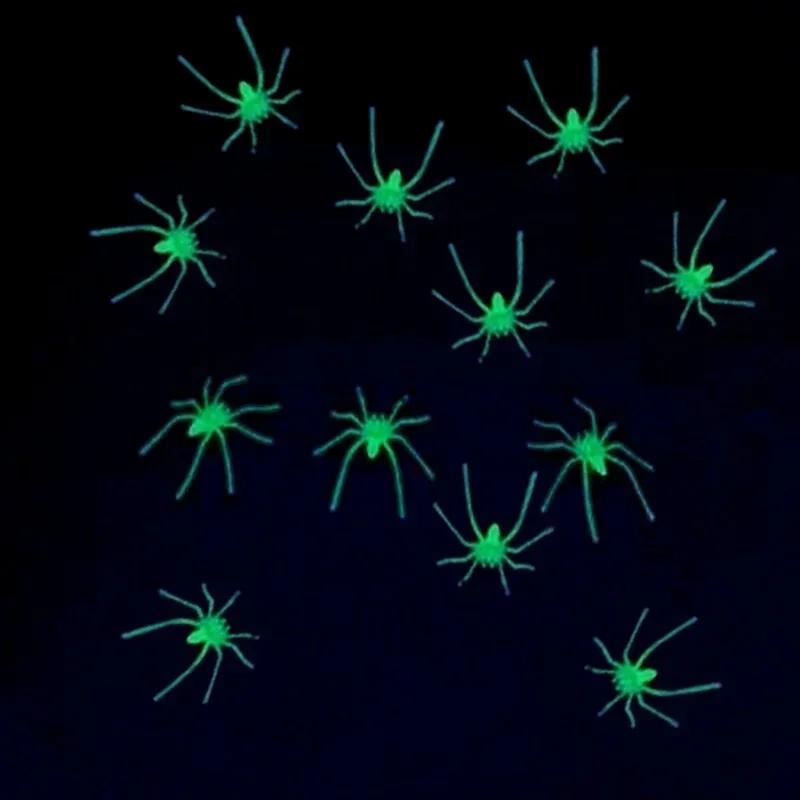10Pcs Party DIY Decoration Halloween Luminous Rubber Fake Spider Plastic Figure Prank Funny Toy Home Party Decoration Gift